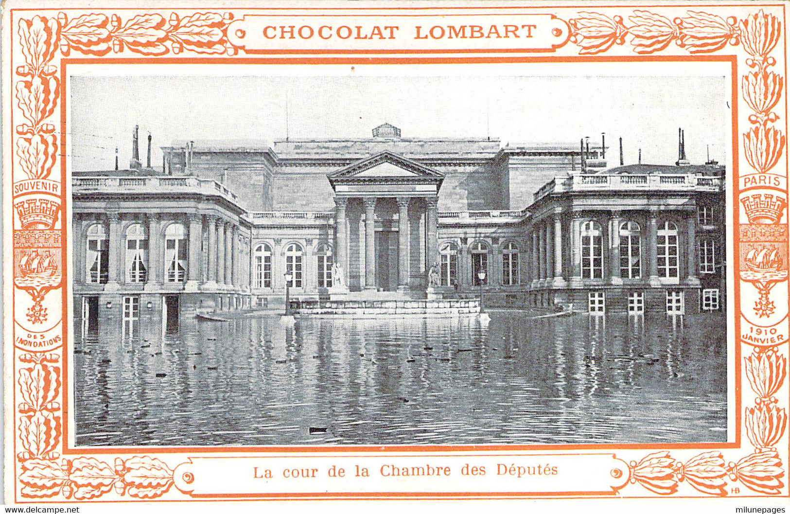 La Cour De La Chambre Des Députés De Paris Inondée CP Publicitaire Du Chocolat Lombart - Inondations