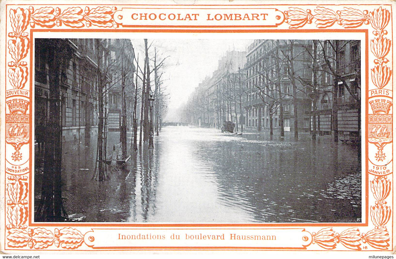 Les Inondations Sur Le Boulevard Haussmann CP Publicitaire Du Chocolat Lombart - Floods