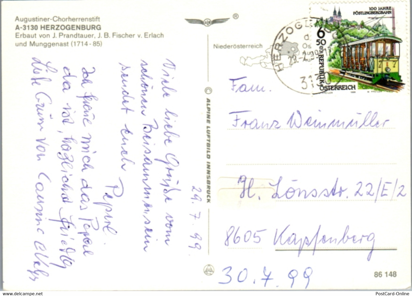6384 - Niederösterreich - Herzogenburg , Augustiner Chorherrenstift - Gelaufen 1999 - Herzogenburg
