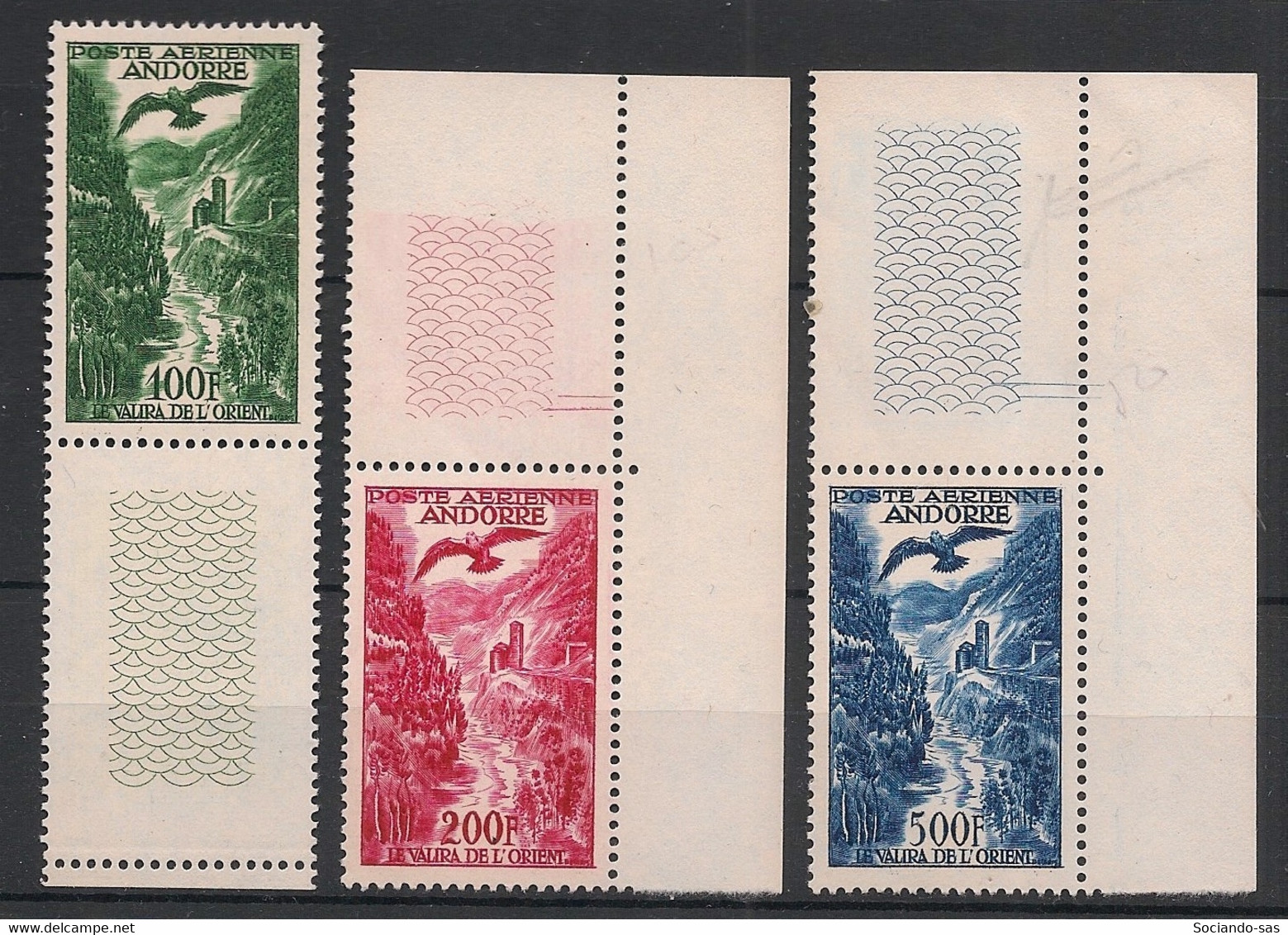 Andorre - 1955-57 - Poste Aérienne PA N°Yv. 2 à 4 - Série Complète Bord De Feuille - Neuf Luxe ** / MNH / Postfrisch - Airmail