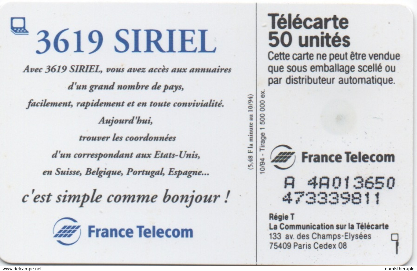 3619 SIRIEL : L'annuaire International Sur Minitel 1994 - Telefoni