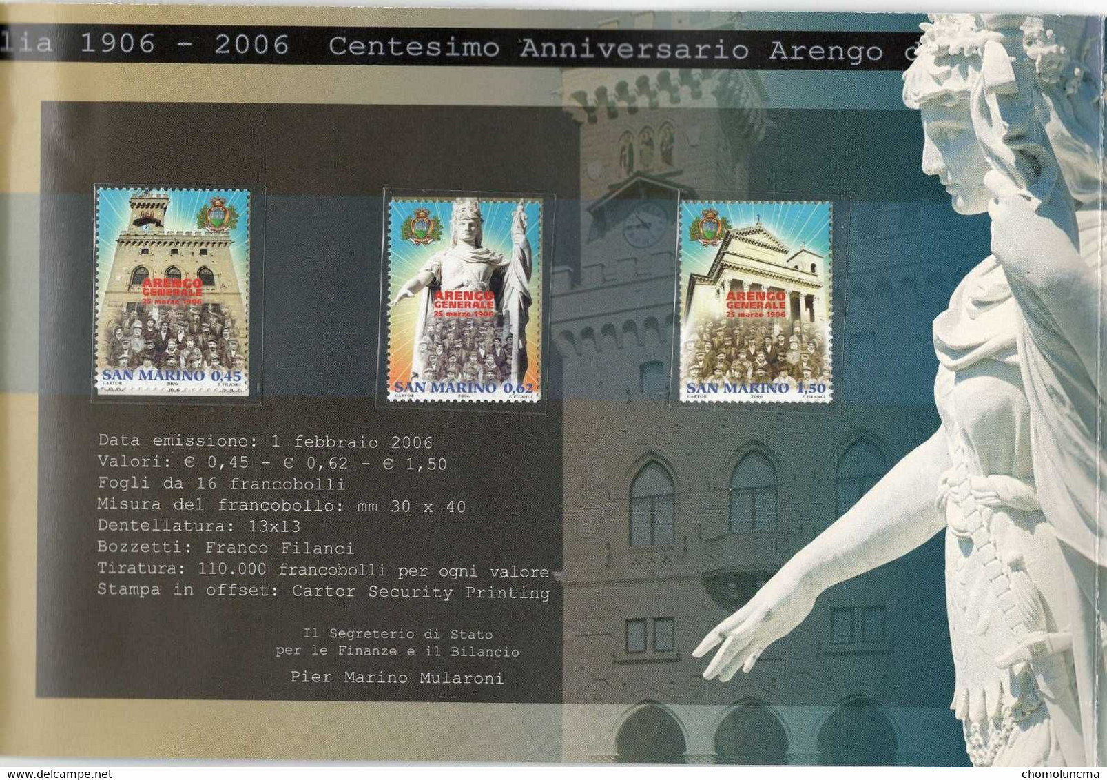 Booklet 2006 FOLDER ARENGO GENERALE CENTENARIO 100 Ans Du Grand Conseil Général Organe Legislatif Monocameral Livret - Storia Postale