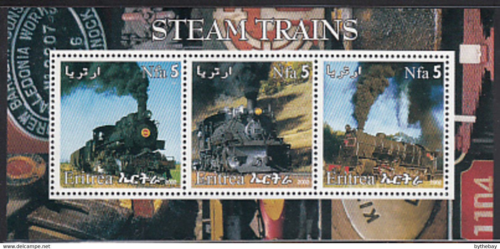 Eritrea 2002 MNH Sheet Of 3 5n Steam Trains Cinderella - Erythrée