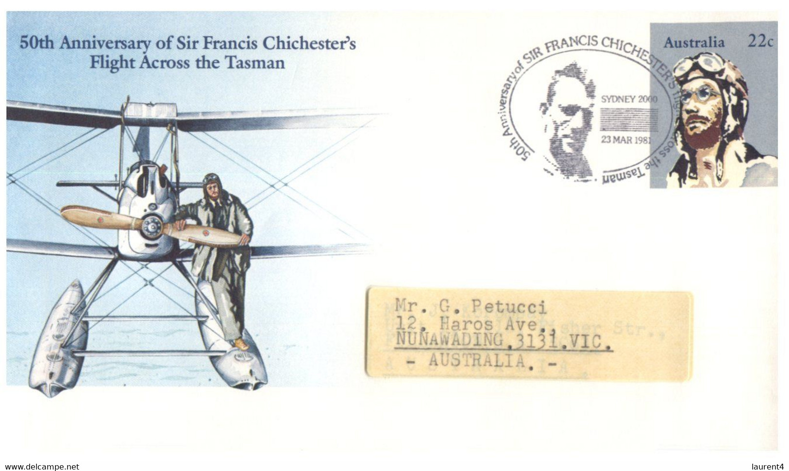 (II [ii] 14) Australia - 1981 - Aviation (2 Covers With Special Postmarks)  Chichester's Tasman Flight 50th Ani. - Premiers Vols