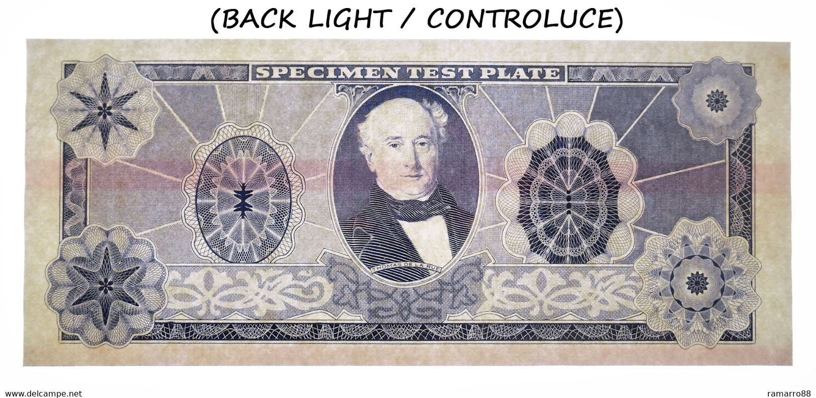 Thomas De La Rue - Specimen Test Plate - Intaglio Uniface Specimen Test Note Au~Unc - Specimen