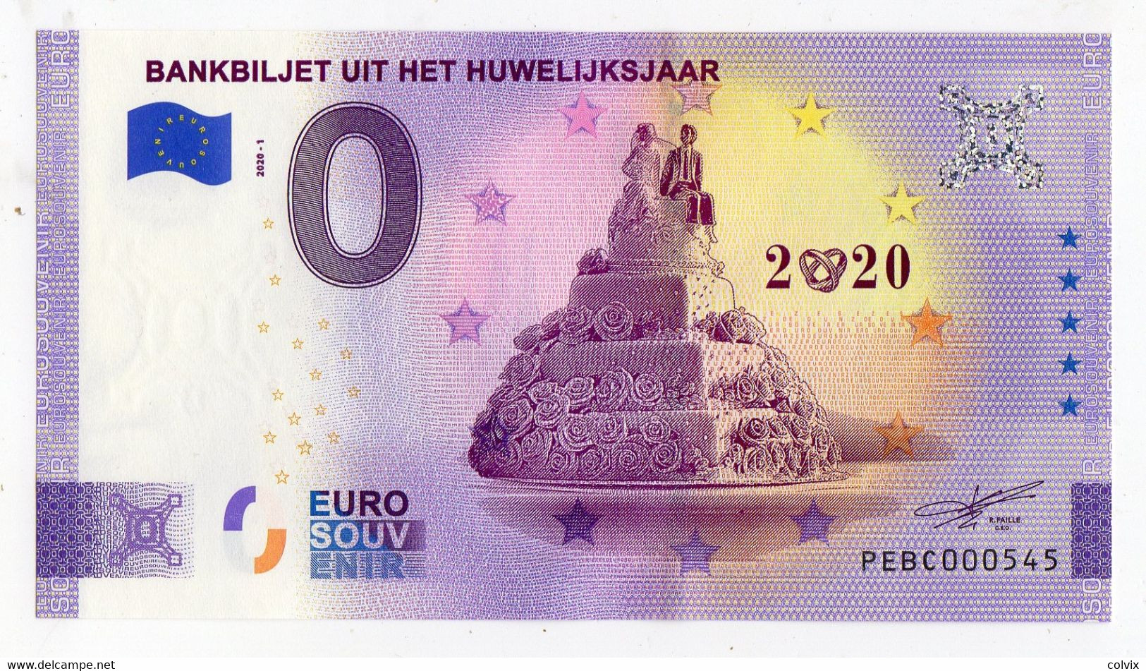 2020-1 BILLET TOURISTIQUE PAYS-BAS 0 EURO SOUVENIR N°PEBC000545 BANKBILJET UIT HET HUWELIJKSJAAR Année Du Mariage - Privatentwürfe