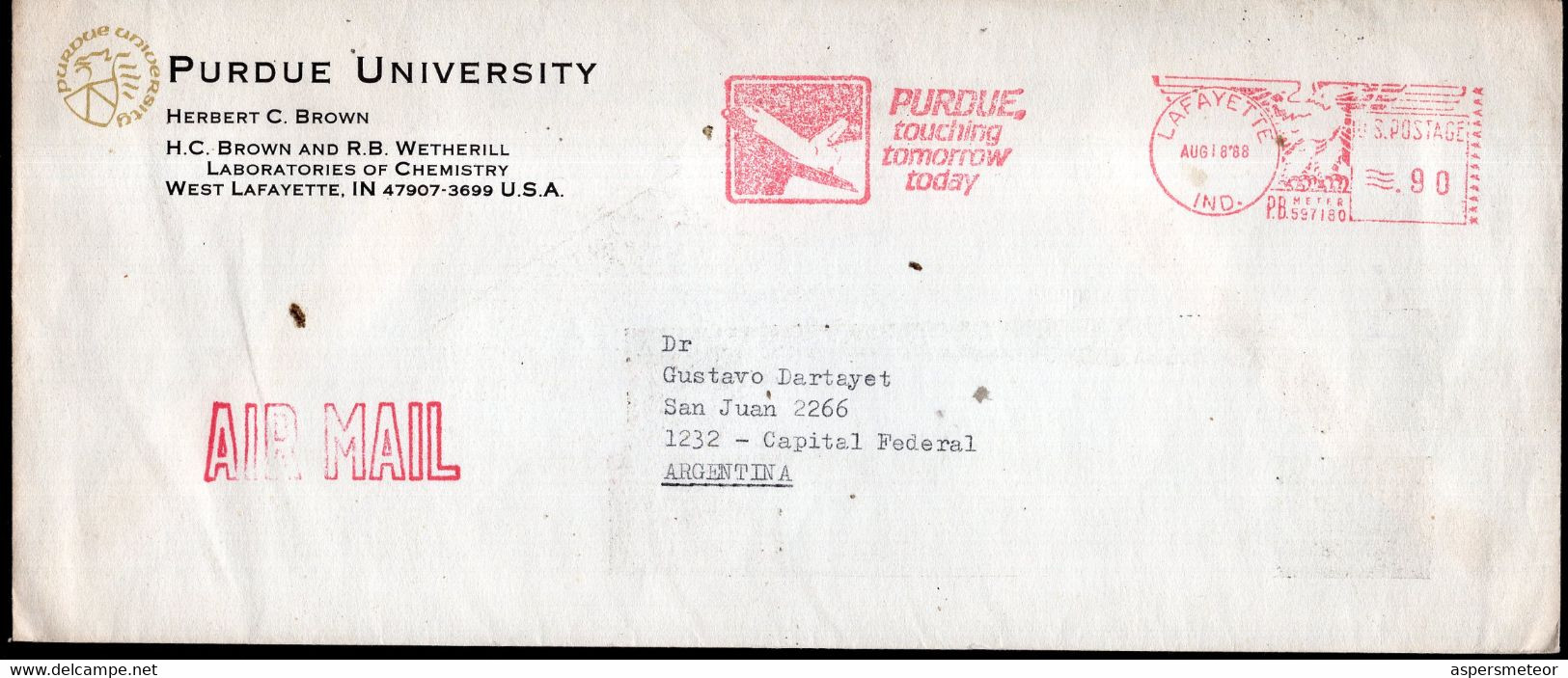 USA - 1987 - Letter - Mechanical Postmark - Purdue University - Sent To Buenos Aires, Argentina - Air Mail - A1RR2 - Cartas & Documentos