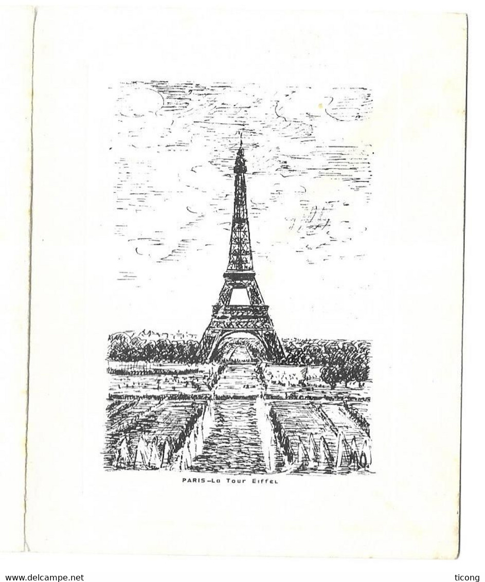 LA TOUR EIFFEL, CARTE DE VOEUX POUR LA NOUVELLE ANNEE 1962 ( DEPLIANTE ) DESSIN SIGNEE MO ( BAS DROIT ) VOIR LES SCANS - Monuments