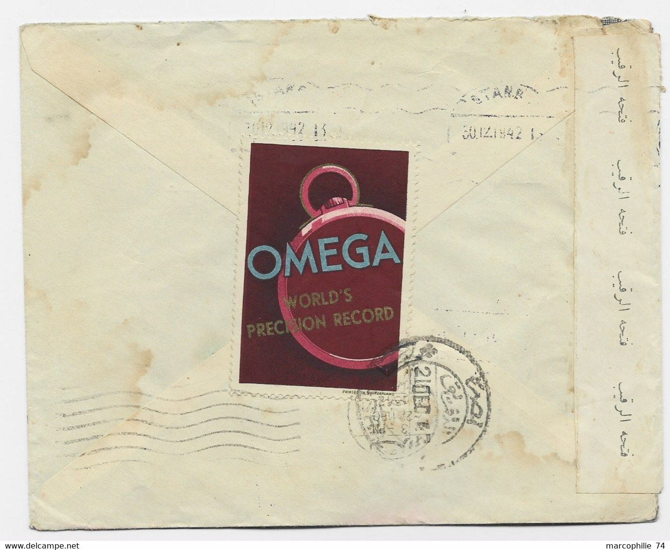 KUWAIT ARABIA ENGLAND LETTRE COVER KUWAIT 1932 IRAQ TO HELVETIA VIA ISTANBUL CENSOR + VIGNETTE MONTRE OMEGA AU DOS - Autres & Non Classés