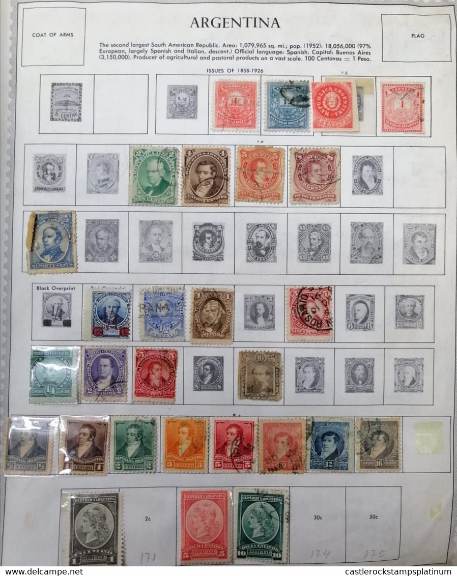 A) 1858-1926, ARGENTINA, COAT OF ARMS AND FLAG, SHEET WITH MULTIPLE STAMPS, SMALL FIGURES, RIVADAVIA, - Used Stamps