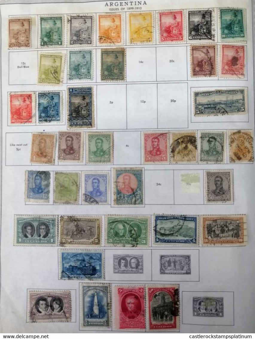 A) 1899—1910, ARGENTINA, SITTING FREEDOM WITH SHIELD WITH OVERPRINT IN BROWN, GREEN, GRAY, ORANGE, YELLOW, RED, BLACK, T - Usati