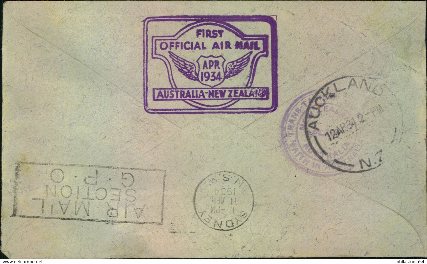 1934, Airmail Per "VH-UKK "FAITH IN AUSTRALIA" From Sydney With Arrival AUCKLAND. Back With New Zealand Franking From KA - Cartas & Documentos