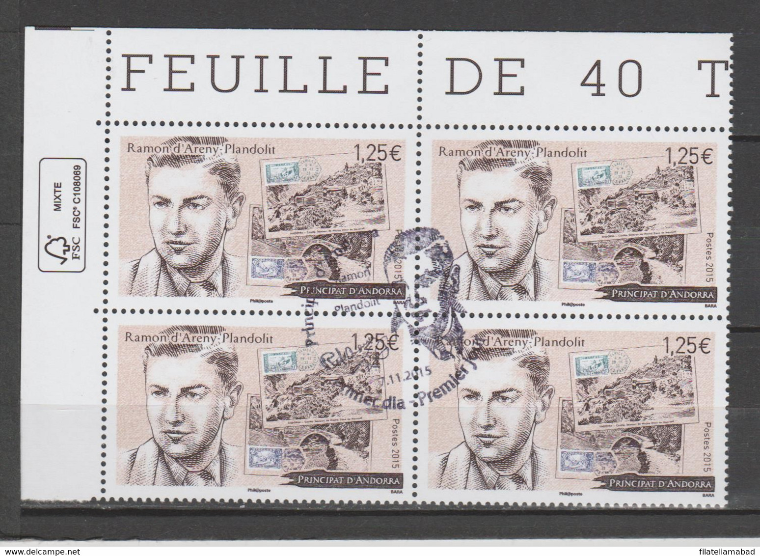 ANDORRA C. FRANCÉS BLOQUE DE 4 SELLOS CON MATASELLOS PRIMER DÍA (C.Nº 775) - Used Stamps
