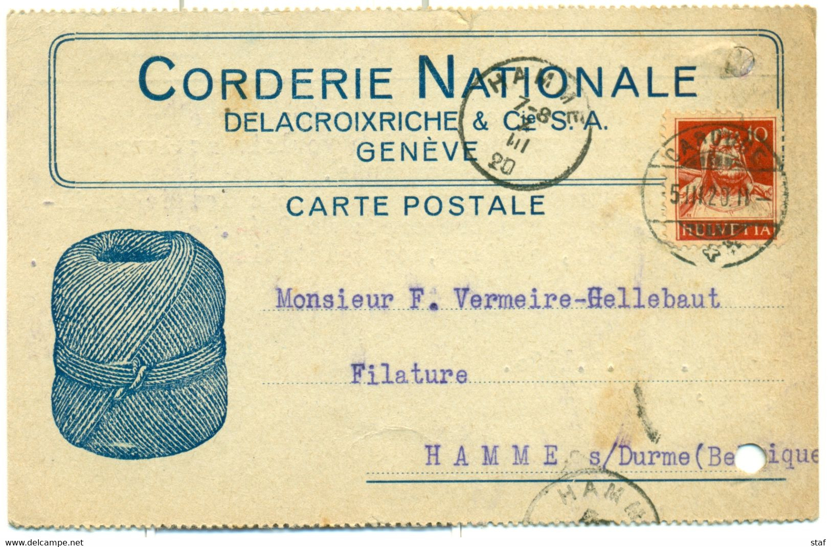 Carte Postale De La Corderie Nationale  Delacroixriche & Cie à Genève - Cachet De La Poste Caroube - 1920 !! - Switzerland