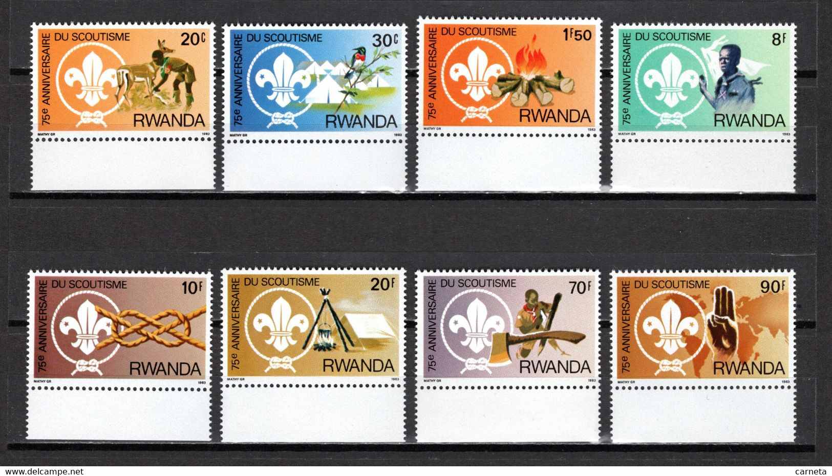 RWANDA N° 1081 à 1088      NEUFS SANS CHARNIERE   COTE 10.00€  SCOUTISME OISEAUX ANIMAUX - Unused Stamps