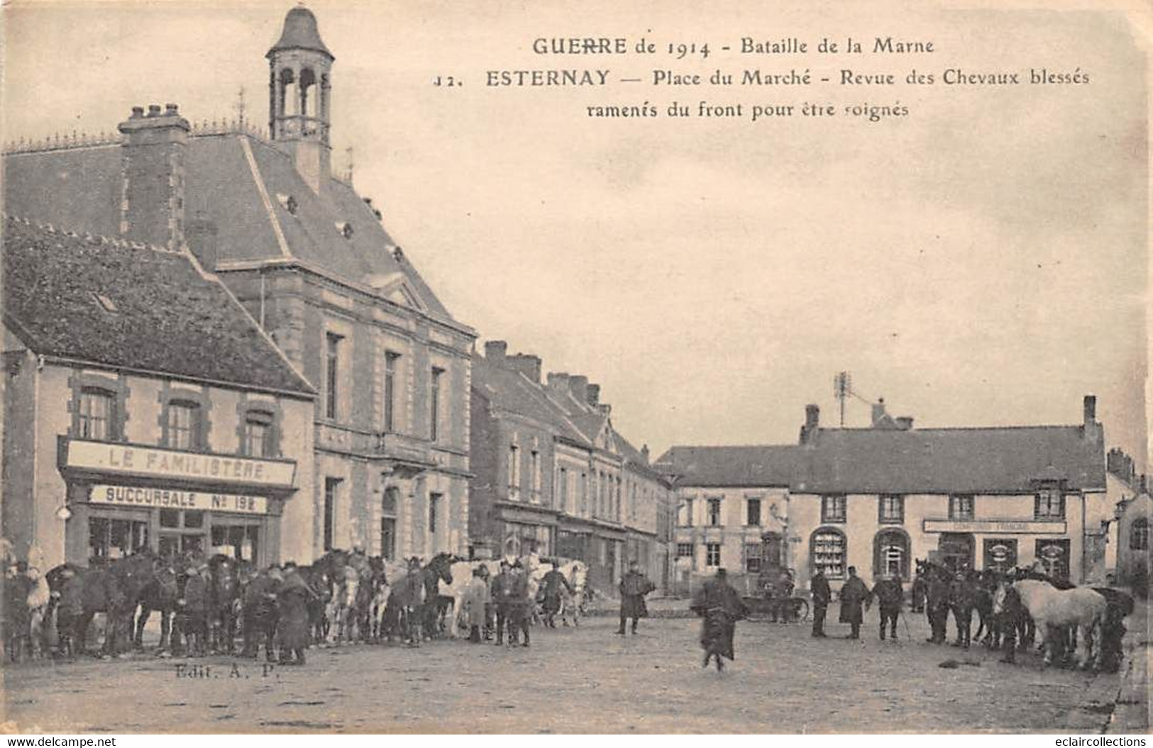 Esternay    51        Guerre 14/18 Revue Des Chevaux Blessés .   Commerce Familistère      (voir Scan) - Esternay