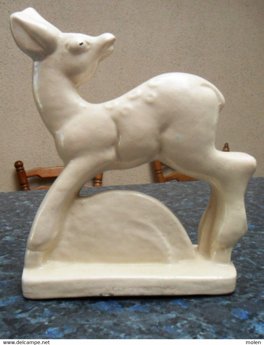 ANTIQUE ART DECO BICHE CERAMIQUE MONOCHROME BLANCHE * HINDE In ANTIEK KERAMIEK Statue ? Fontinelle Dax Lejean Boch? Z485 - Other & Unclassified