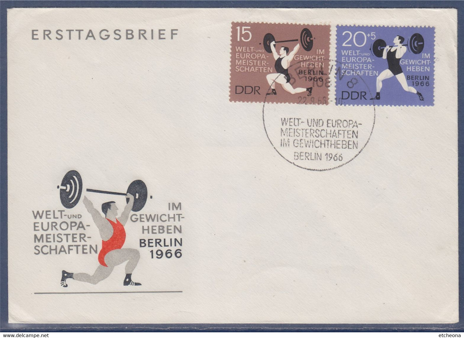 Championnats Du Monde Et D'Europe D'haltérophilie Berlin 1966 Enveloppe 2 Timbres Allemagne - Pesistica