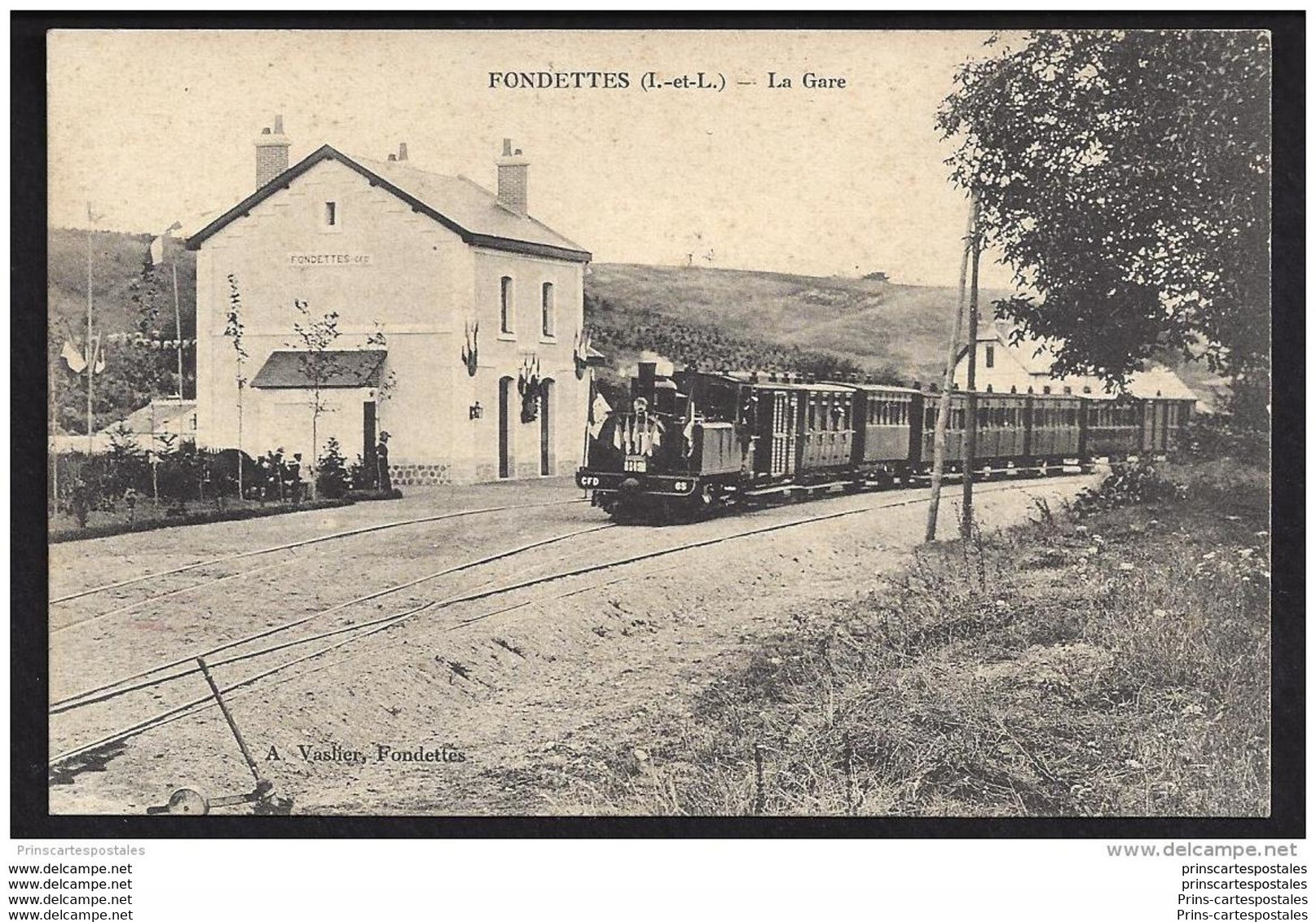 CPA 37 Inauguration ? Fondettes La Gare Et Le Train Tramway Ligne De Rillé Hommes à Fondettes - Fondettes