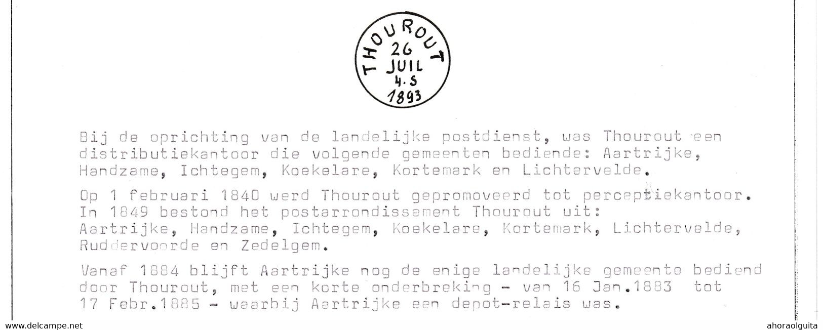 DDY 565 -- Collection THOUROUT - Entier Lion Couché ICHTEGEM 1878 - Boite Rurale Y De KOEKELARE - Vers BXL - Rural Post