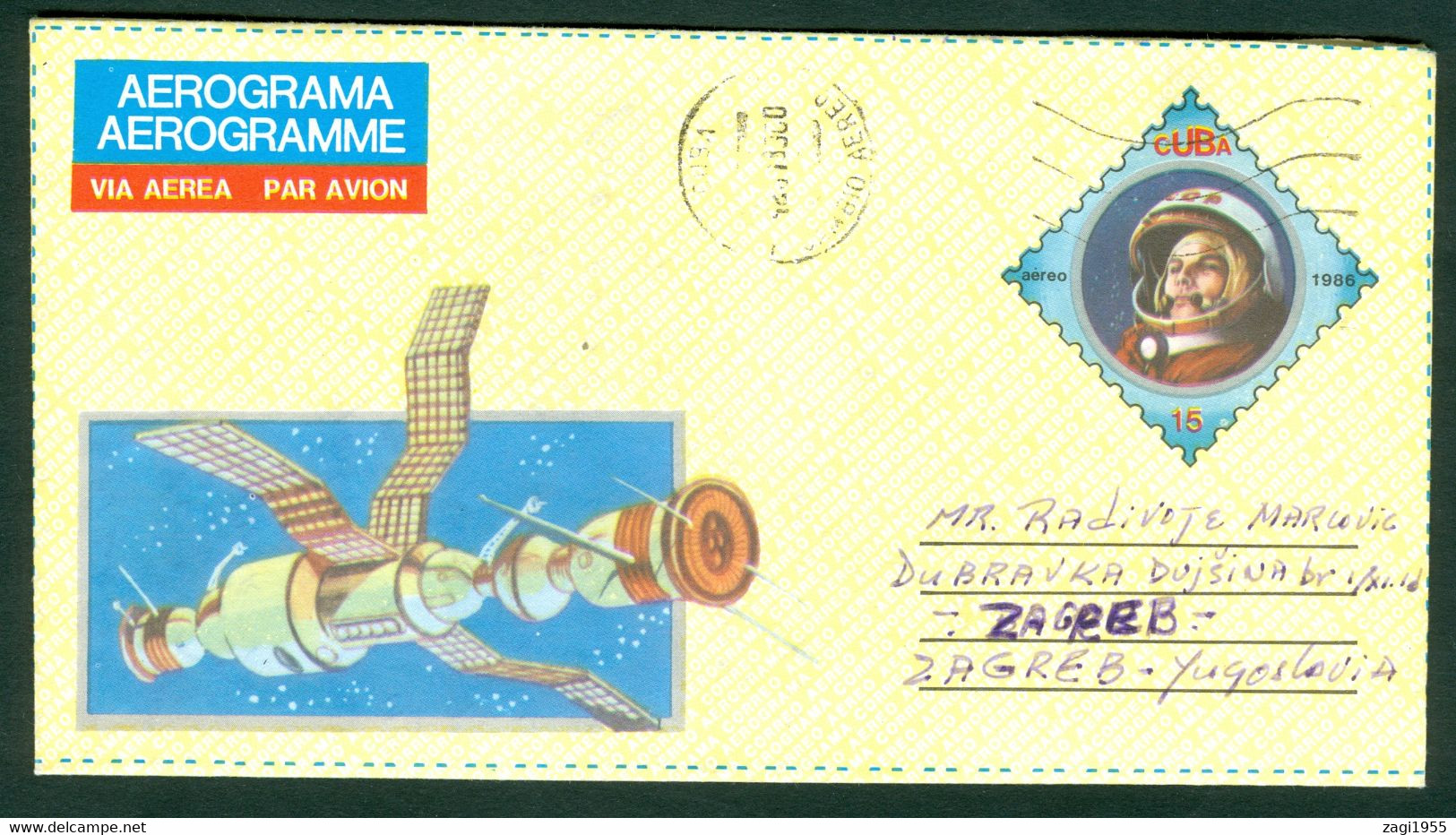 Cuba 1989 Aerogram Gagarin Cosmos Satellite 1986 RADIVOJE - Brieven En Documenten