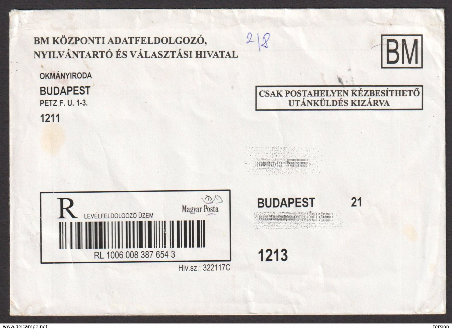 Registered Letter Cover 2000's Hungary OFFICIAL Imprinted Label Ministry Interior Port Paye Taxe Percue Paid - Covers & Documents