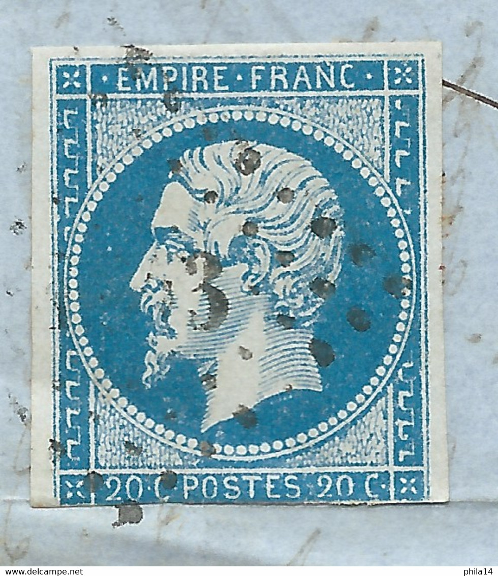 N° 14 BLEU NAPOLEON SUR LETTRE / MAZAMET POUR CASTRES / 4 MARS 1860 - 1849-1876: Periodo Clásico