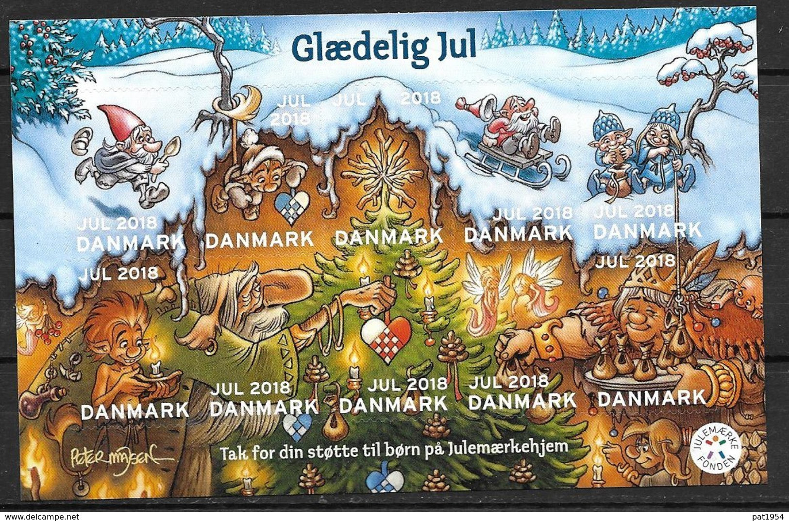 Bloc De 10 Vignettes De Noël Du Danemark 2018 Adhésives - Variedades Y Curiosidades