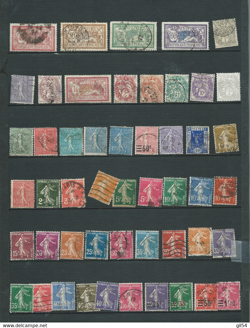 Lot De 50 Timbres  De France Dont Semeuses Lignée, Merson , Blancs , Divers   , Tout état   -  Pla 4103 - 1903-60 Säerin, Untergrund Schraffiert