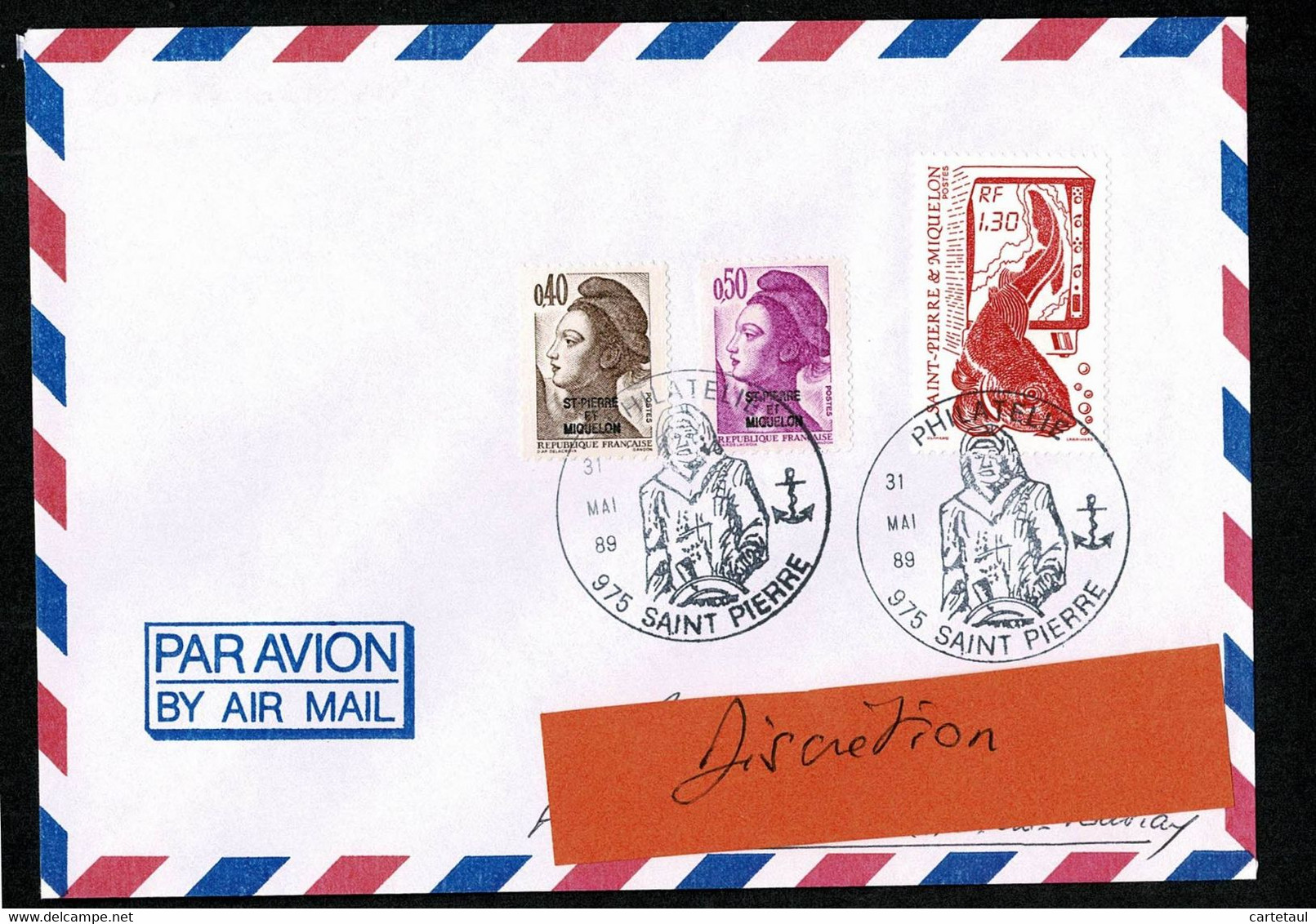 SAINT PIERRE MIQUELON 1989 Sur Lettre Pour La France Tarif 2,20F  PHILATELIE 975 SAINT PIERRE Marin Et Ancre 31 MAI 89 - Autres & Non Classés