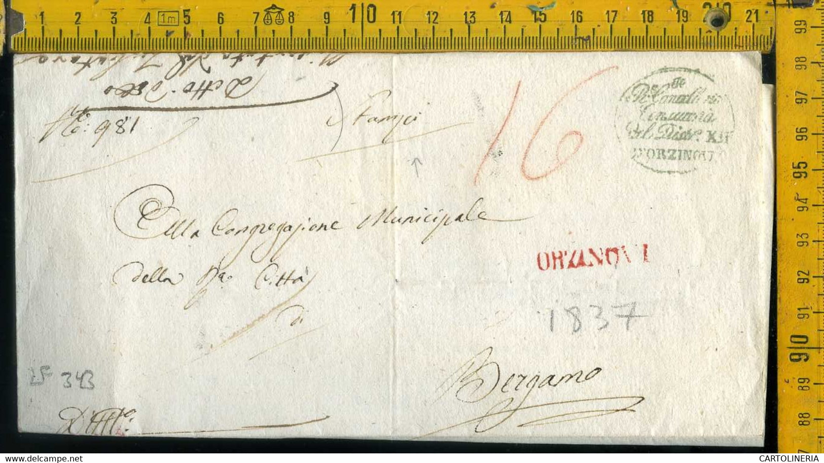 Piego Con Testo Orzinuovi Brescia Per Bergamo - 1. ...-1850 Prephilately