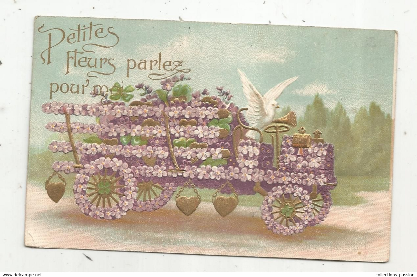 Cp , Automobile , Camion,  Fleurs , PETITES FLEURS PARLEZ POUR MOI , Colombe , Voyagée 1907 - Transporter & LKW