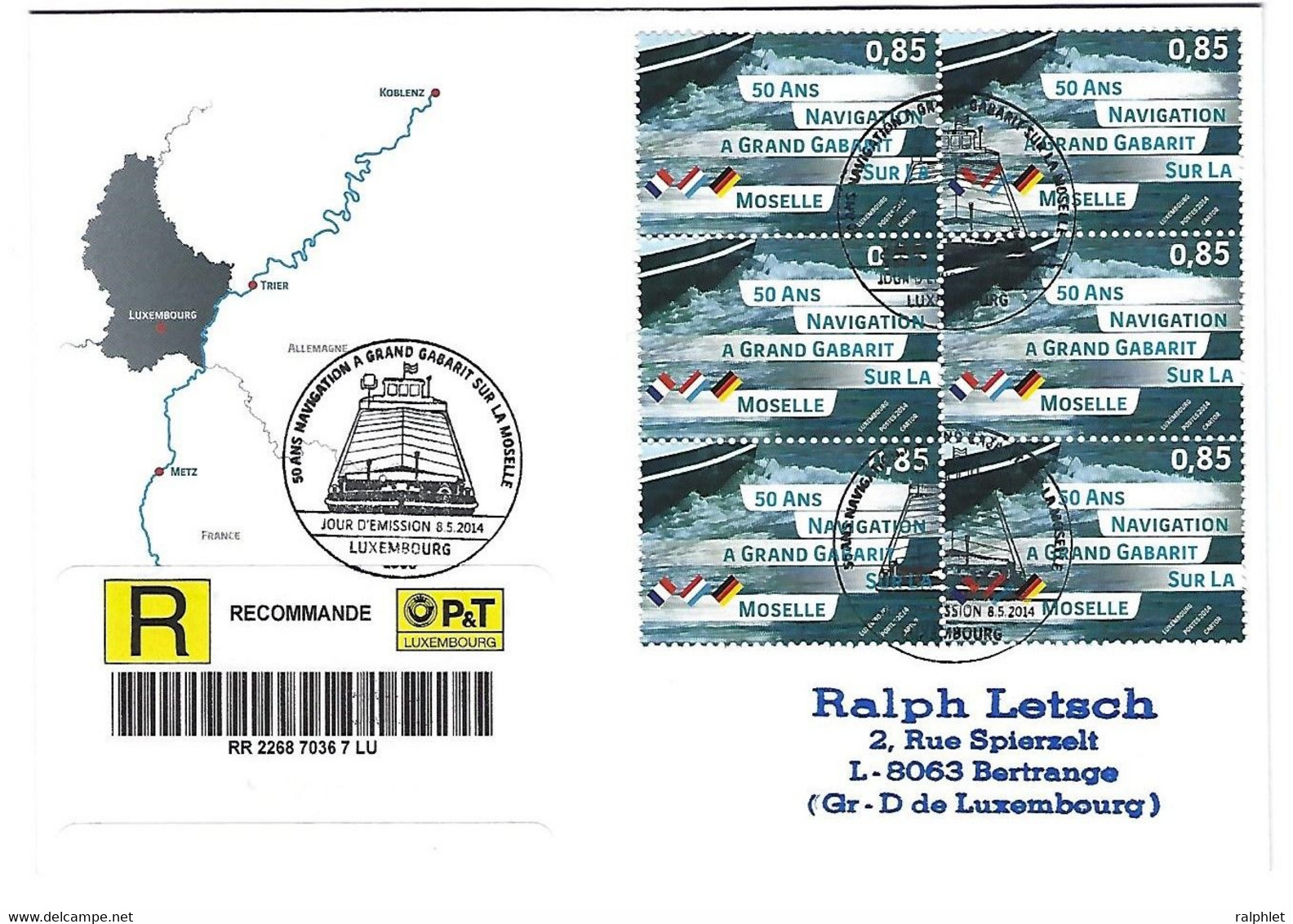 Luxembourg 2014 Navigation Moselle Bateau ¦ Ship ¦ Schifffahrt Mosel Schiff - Storia Postale