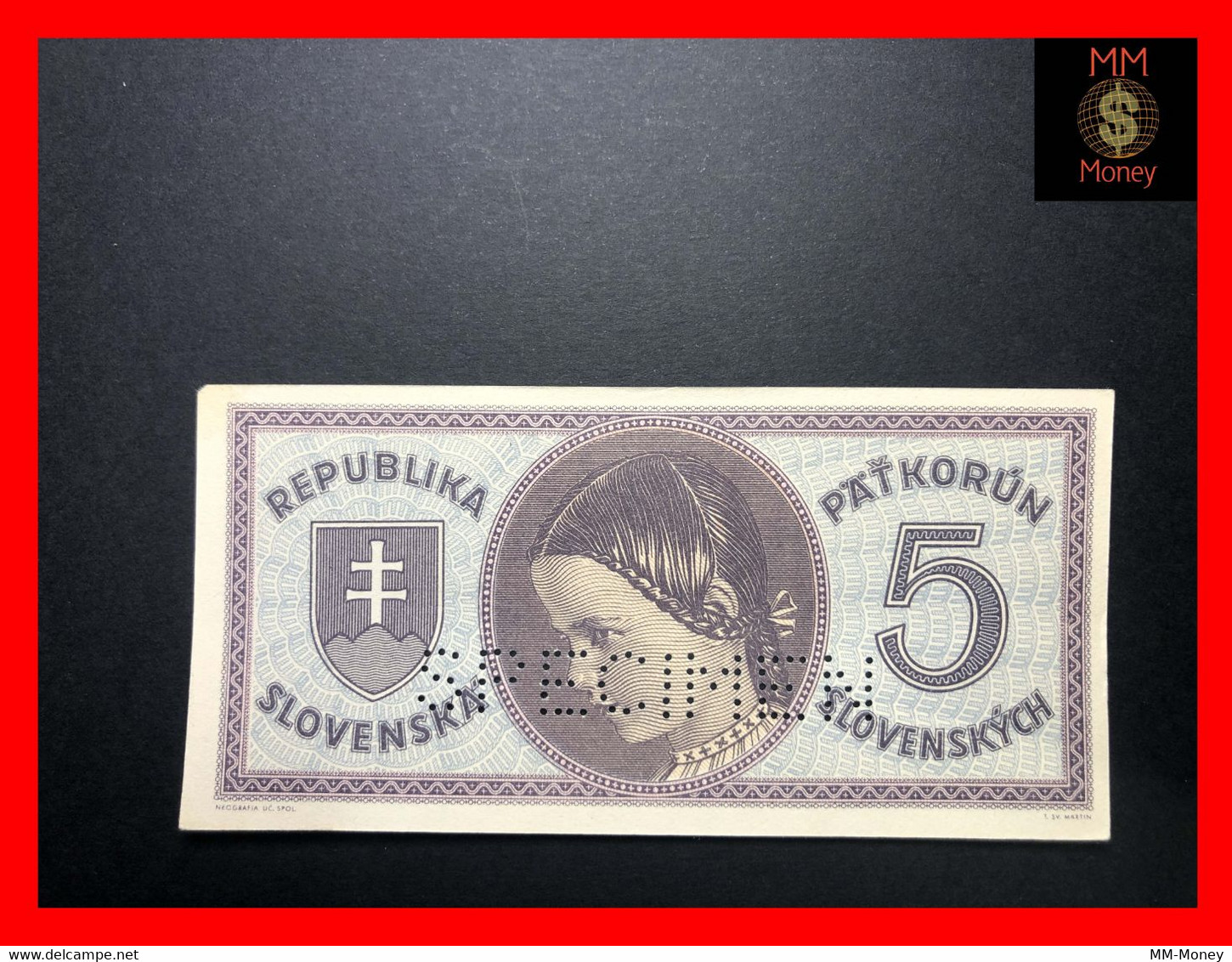 SLOVAKIA 5 Korun   1945  P. 8 S  "perforated Specimen"    XF \ AU - Eslovaquia