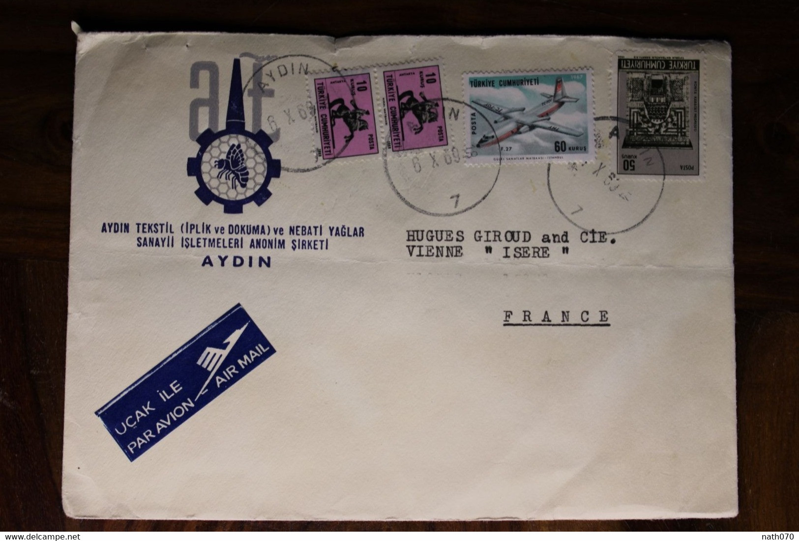 1969 Aydin Turquie Türkei Cover Enveloppe Allemagne Türkiye Paire - Briefe U. Dokumente