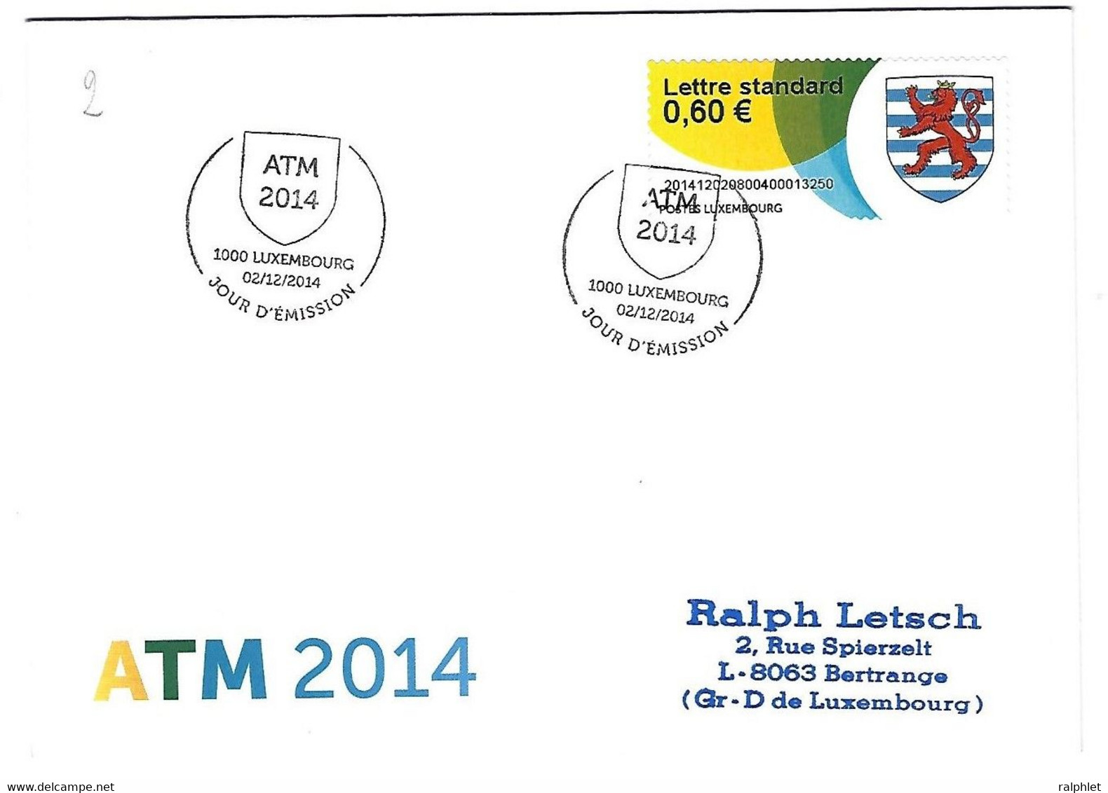 Luxembourg 2014 ATM Blason ¦ Coat Of Arms ¦ Wappen - Lettres & Documents