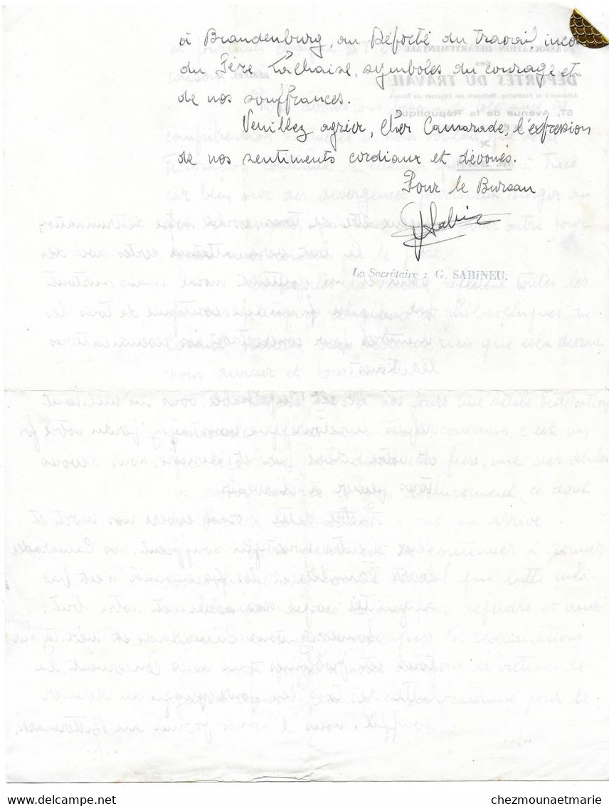 1966 BEZIERS - ASSOC DEPORTES DU TRAVAIL G. SABINEU - POUR ASTRUC A MAGALAS - 4 PAGES - Documents Historiques