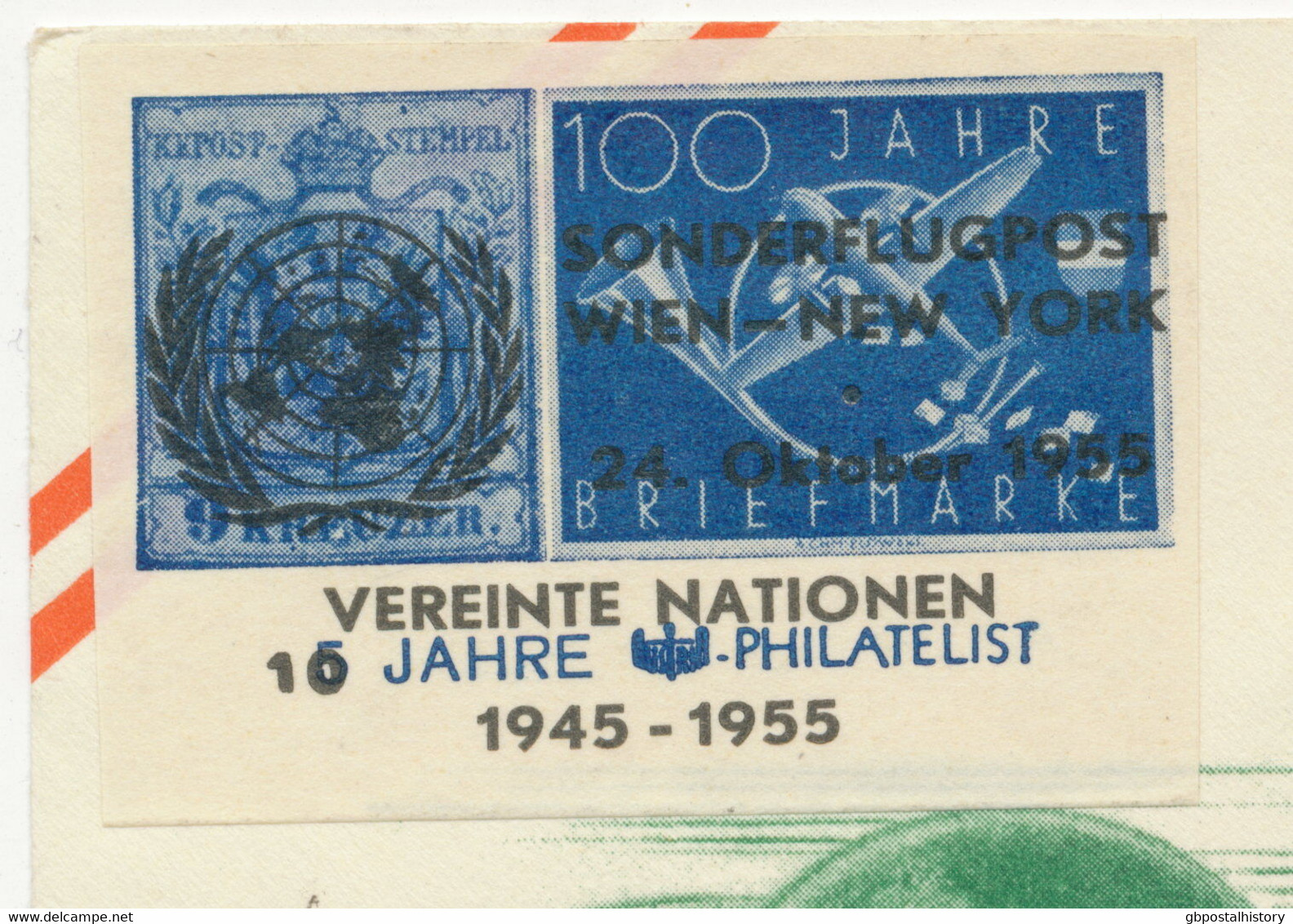 ÖSTERREICH 1955 PAA Wien-New York (10 Jahre UNO) (Kat 32AVVB)  - Sonderflug - Sonstige & Ohne Zuordnung