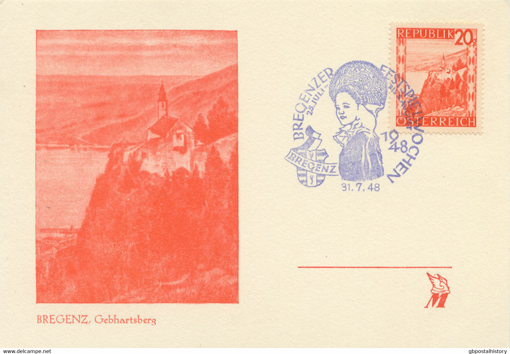 ÖSTERREICH "Bregenzer Festspielwochen 1948" SST Kab.-Maximumkarte Gebhartsberg - Cartoline Maximum