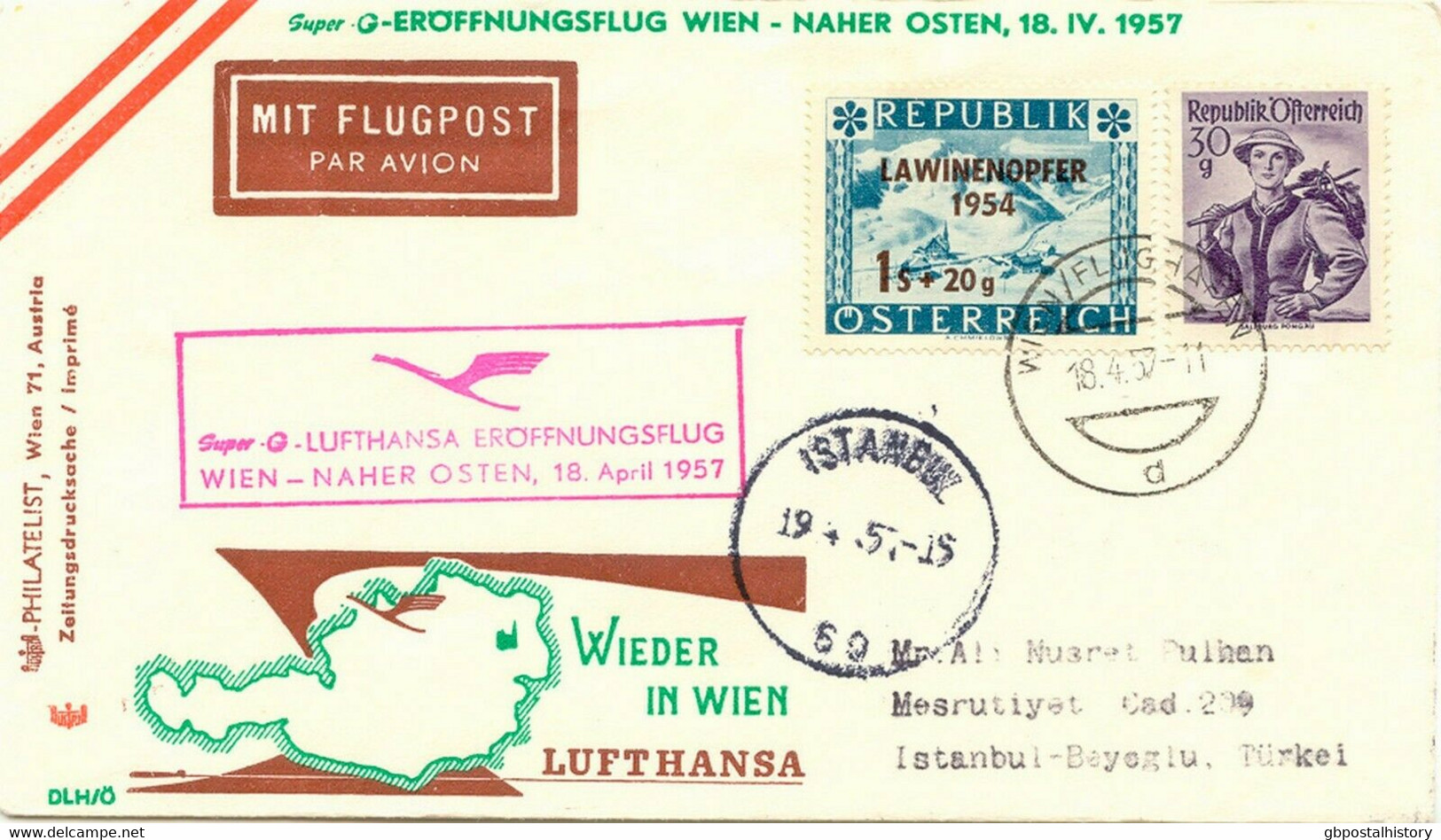 ÖSTERREICH 1957 3 Versch. LH Erstflüge WIEN-ISTANBUL, WIEN-HAMBURG, WIEN-MÜNCHEN - Other & Unclassified