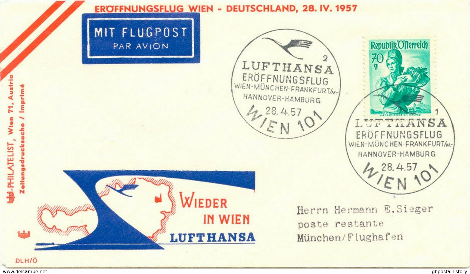ÖSTERREICH 1957 3 Versch. LH Erstflüge WIEN-ISTANBUL, WIEN-HAMBURG, WIEN-MÜNCHEN - Altri & Non Classificati