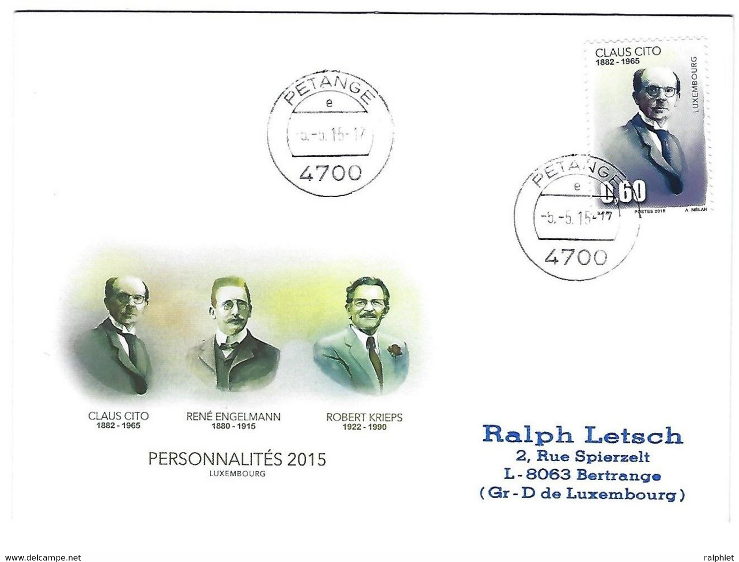 Luxembourg 2015 Claus Cito 1882 1965 Sculpteur Bildhauer - Storia Postale