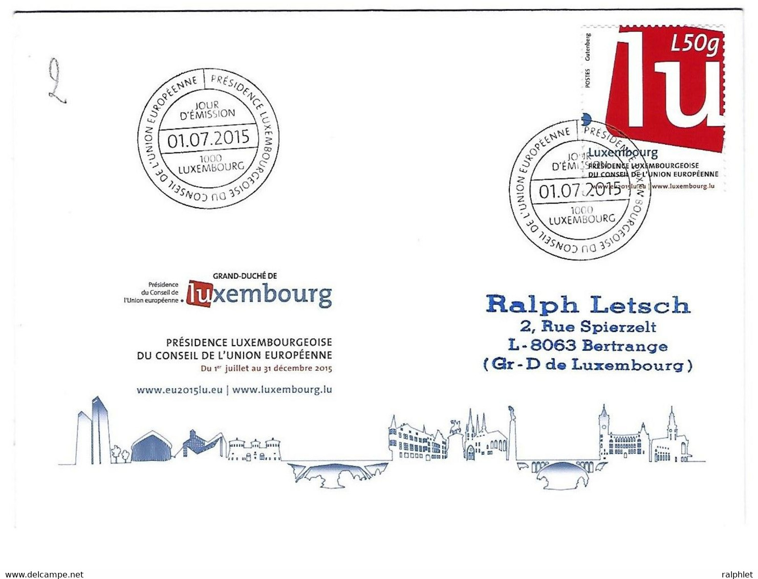 Luxembourg 2015 Conseil Union Europeenne ¦ European Council ¦ Europäische Union Rat - Storia Postale