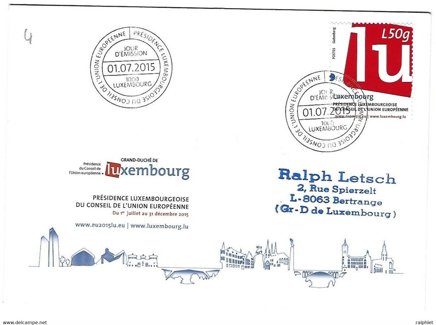 Luxembourg 2015 Conseil Union Europeenne ¦ European Council ¦ Europäische Union Rat - Briefe U. Dokumente