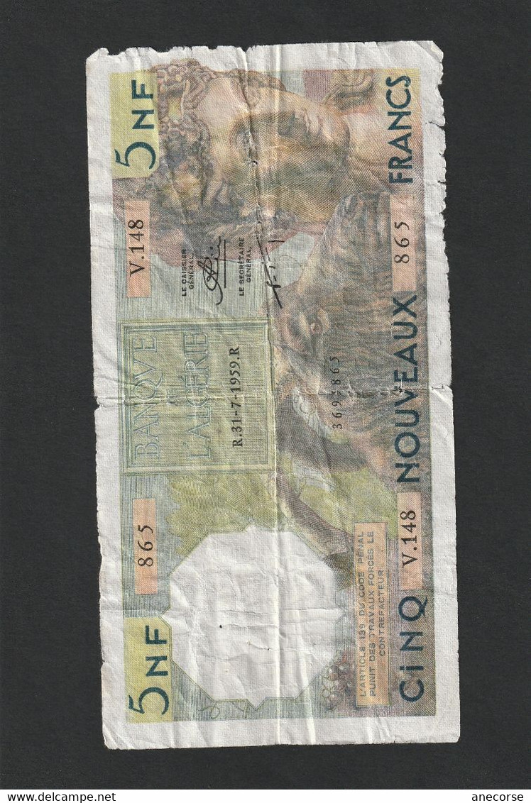 5 NF Algérie 31-7-1959 Rare - Algeria