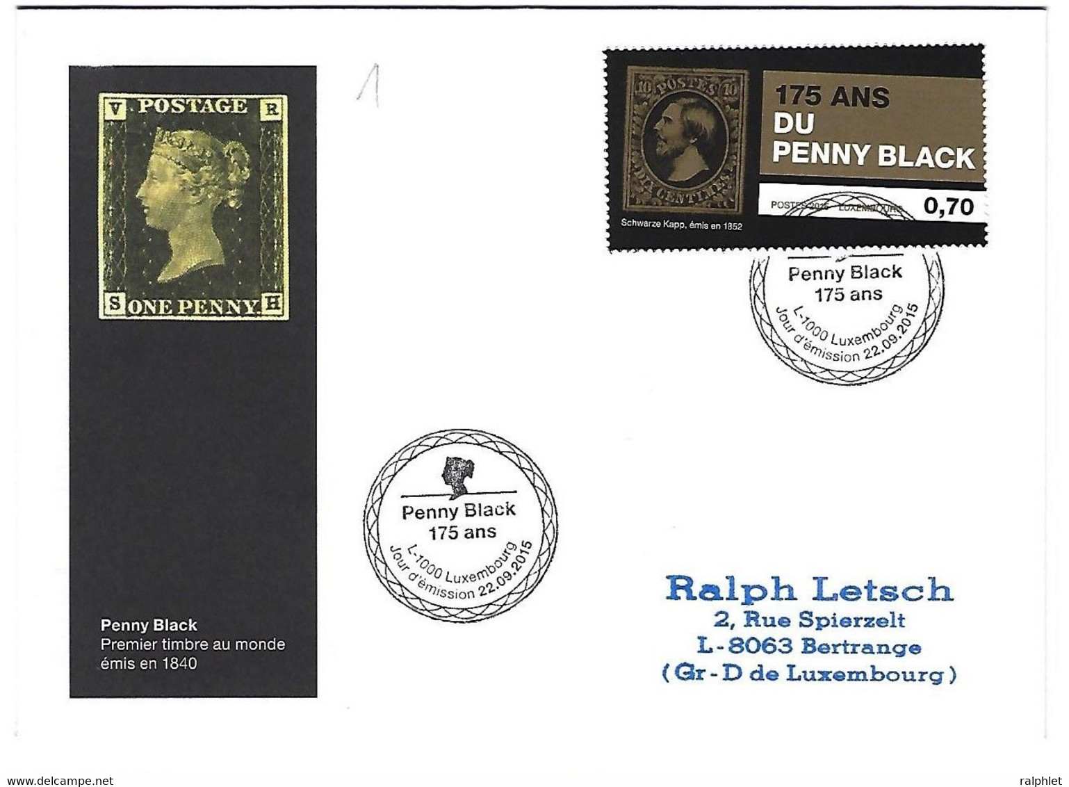 Luxembourg 2015 Timbre Stamp Briefmarke Penny Black - Briefe U. Dokumente