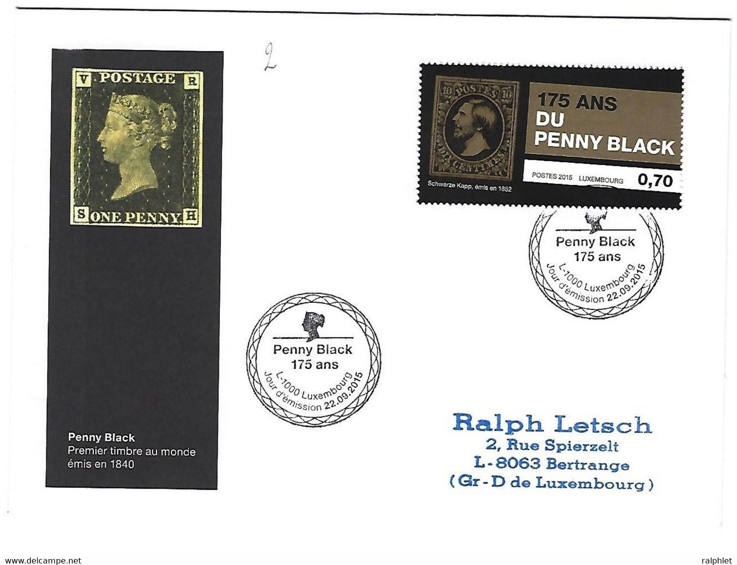 Luxembourg 2015 Timbre Stamp Briefmarke Penny Black - Lettres & Documents