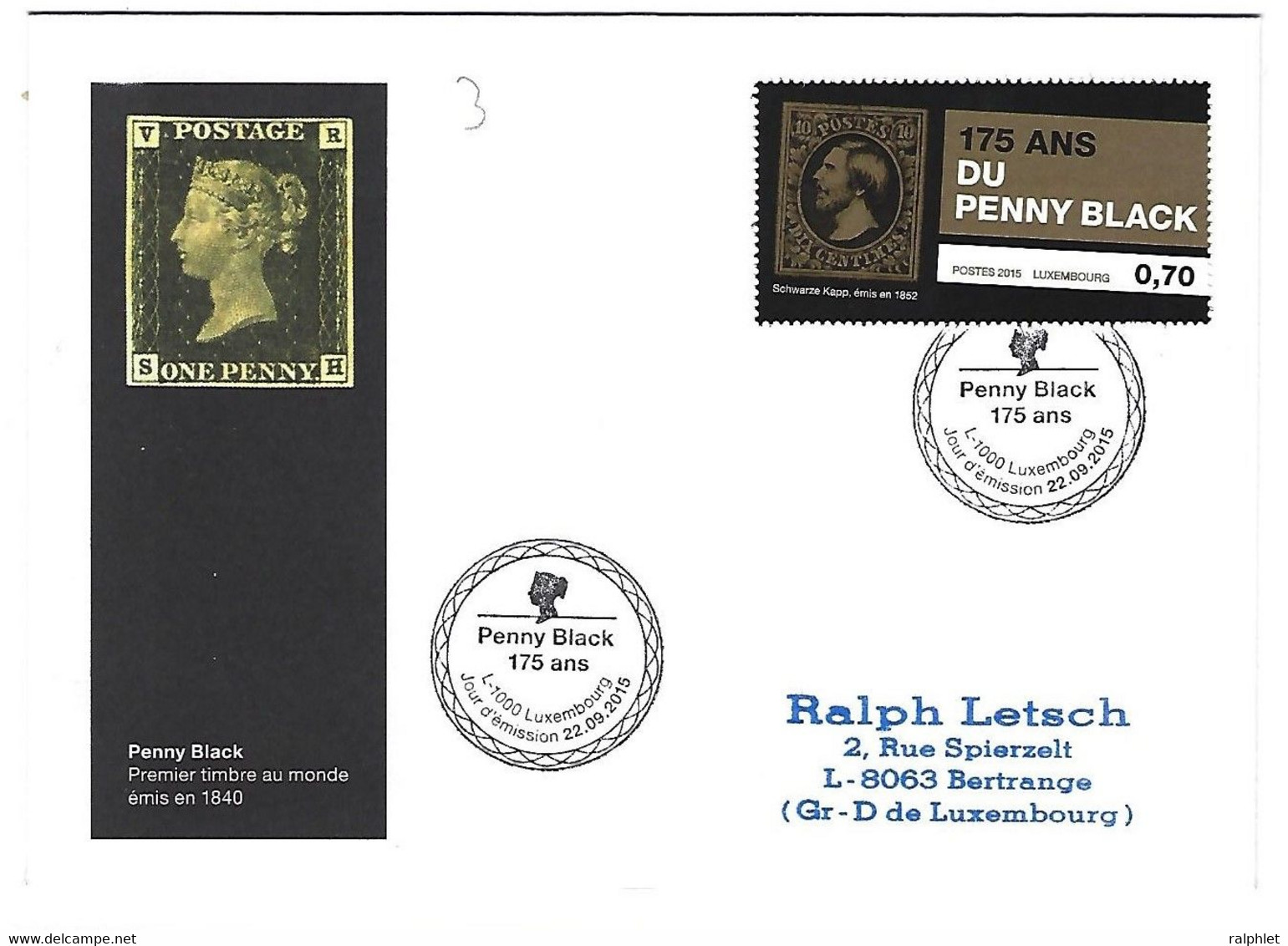 Luxembourg 2015 Timbre Stamp Briefmarke Penny Black - Brieven En Documenten