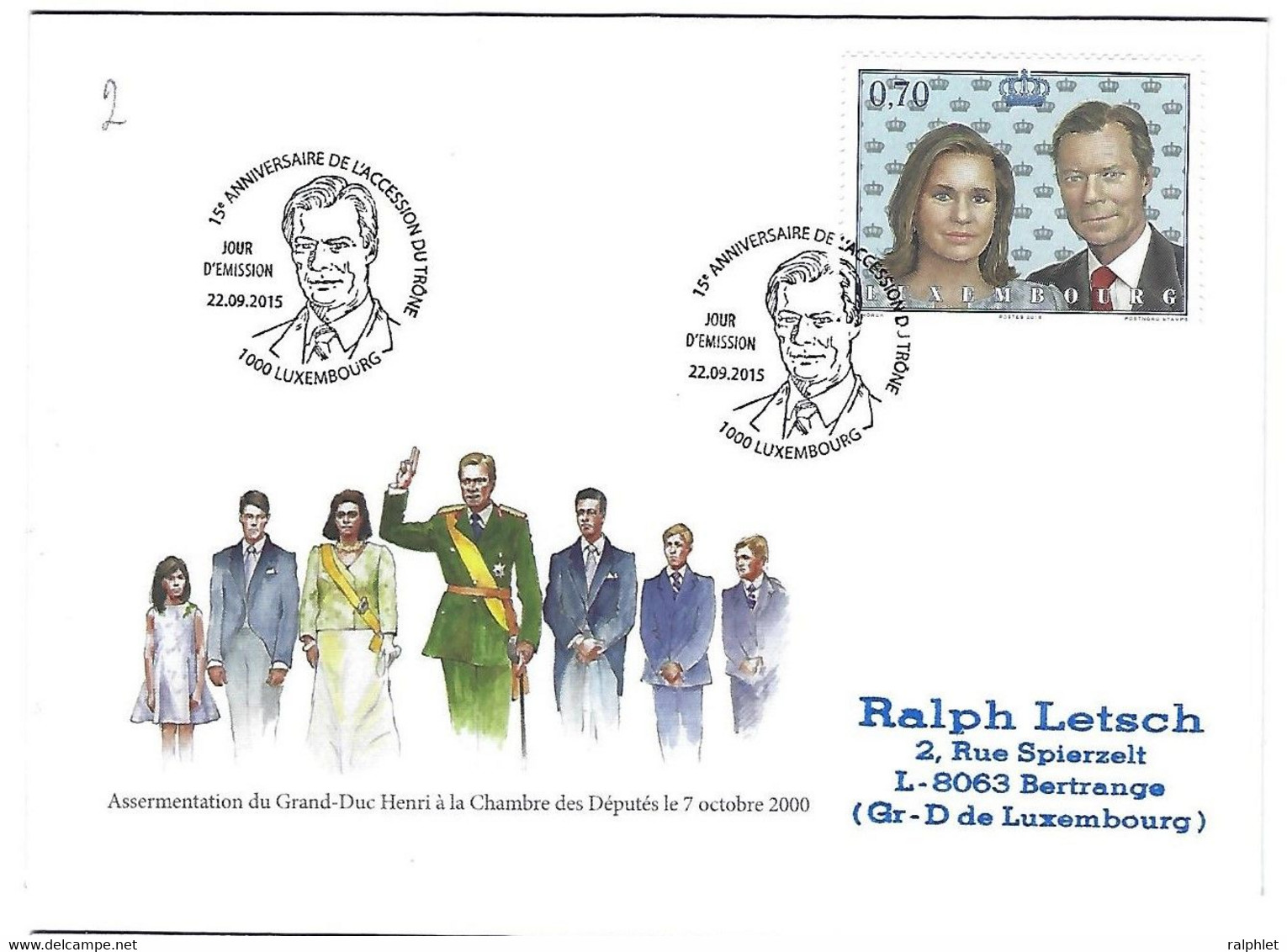 Luxembourg 2015 Henri Grand-Duc ¦ Duke ¦ Großherzog Grossherzog - Storia Postale