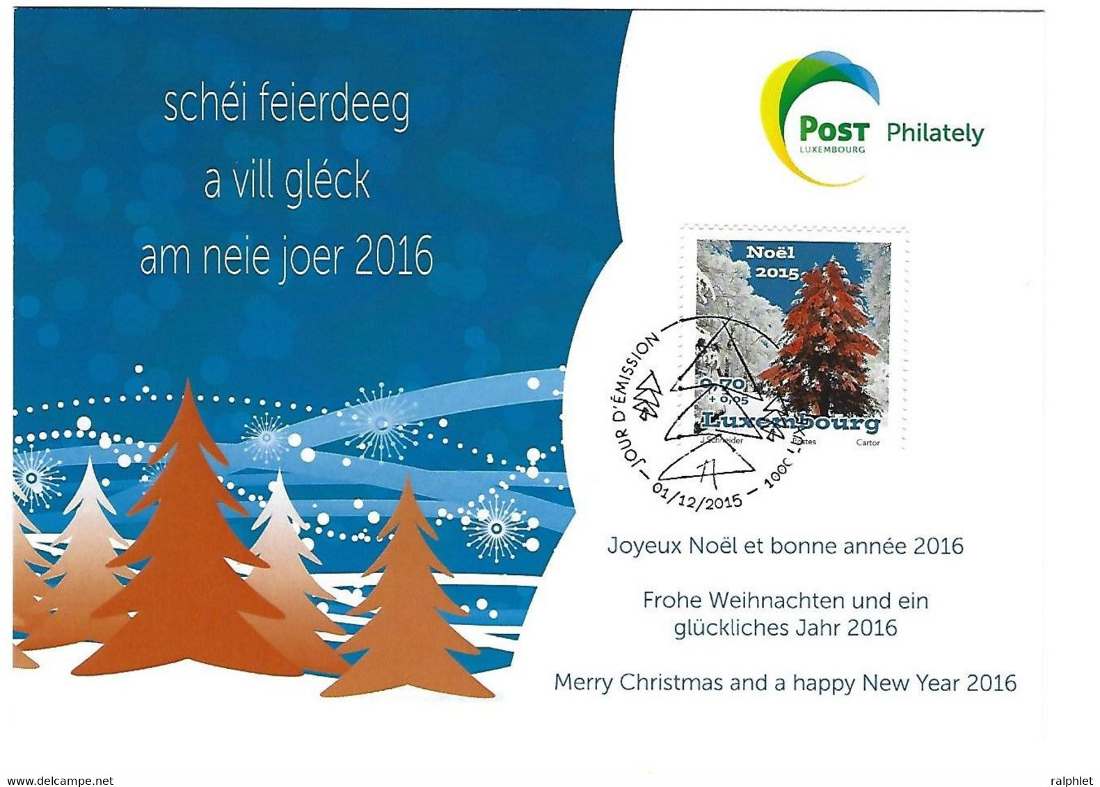 Luxembourg 2015 Noel Arbre Sapin ¦ Christmas Tree ¦ Weihnachten Baum Tanne - Covers & Documents